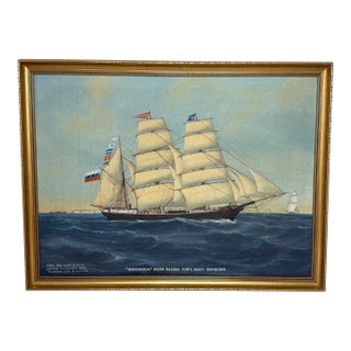 Vintage Maritime Oil Painting of “Britannia of Åland” – Scandinavian Ship Portrait, Baltic Barque, Signed Hartvik After Lind For Sale