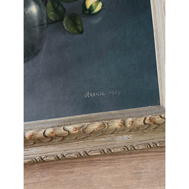 Midcentury 1969 Framed Yellow Rose Wall Decor For Sale - Image 4 of 8