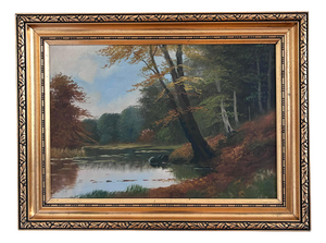 Landscape with Farmhouse, Oil Painting, Framed