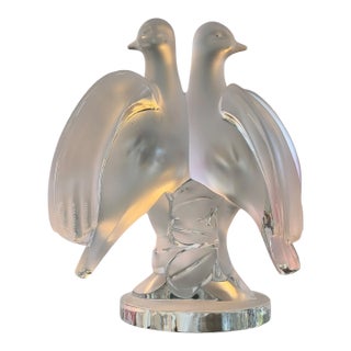 Large Lalique French Crystal Ariane Doves Figurine For Sale