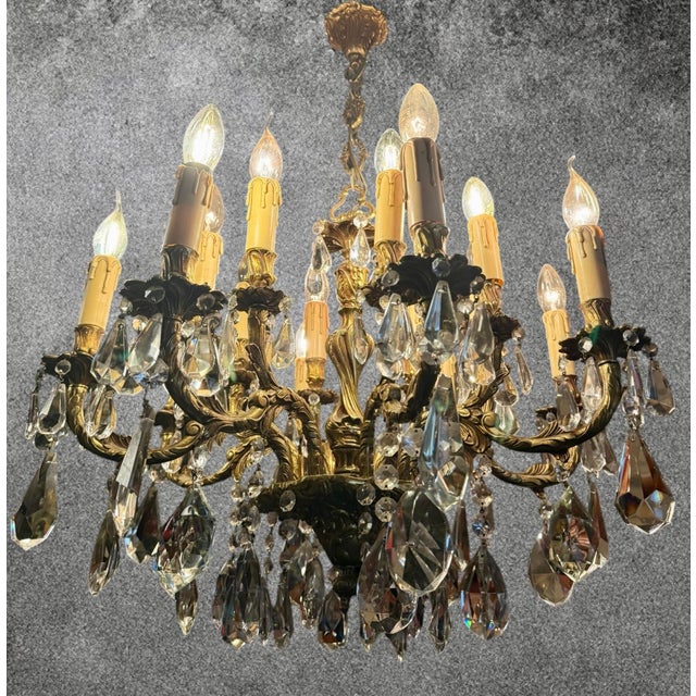 Gold Antique French Louis XV Crystal Chandelier, 1890s For Sale - Image 8 of 16