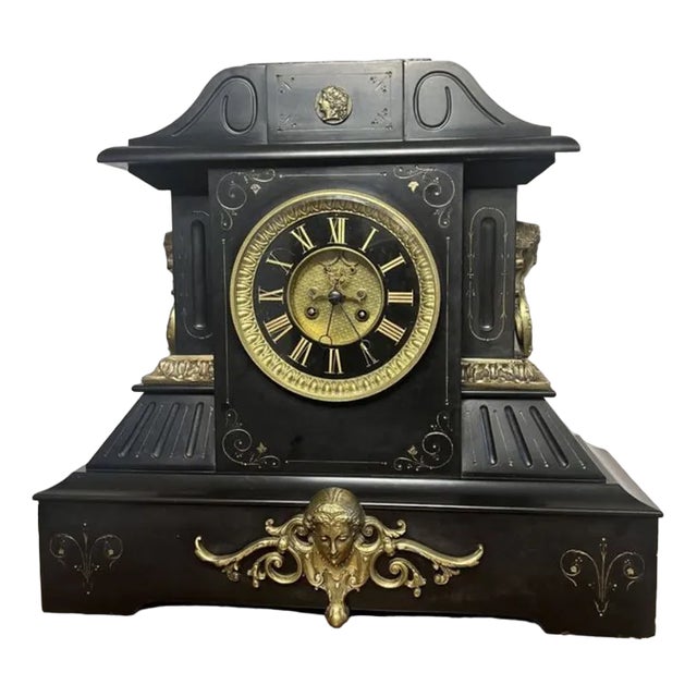 Large Antique Victorian Marble Mantle Clock, 1850 For Sale