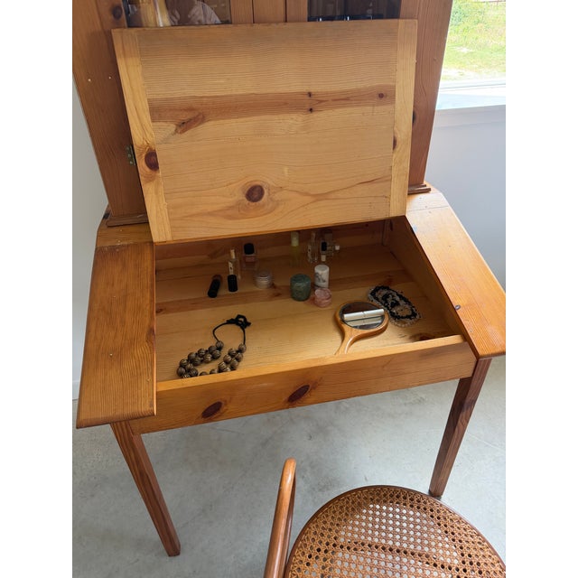 Slim Profile 1970s Shaker Style Pine Desk and Hutch + Glass Doors, 2 Pieces For Sale - Image 10 of 14