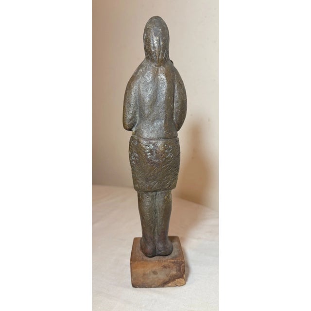 Antique Folk Art Native American Indian Lady Bronze Wood Statue Sculpture Figure For Sale - Image 9 of 12