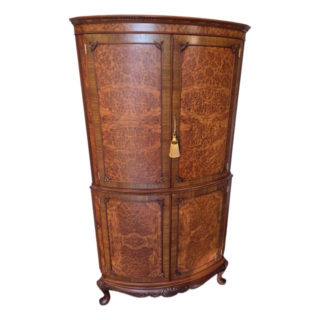 Antique Burr Elm & Walnut Corner Cocktail Bar Drinks Cabinet George III Style For Sale