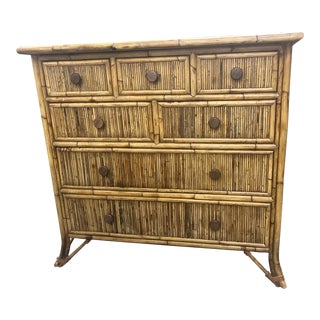 1980s Baker Furniture Split Reed Bamboo 7 Drawer Chest For Sale
