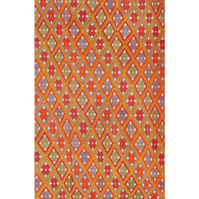 Mid 20th Century Vintage Turkish Embroidered Jijim Kilim With All-Over Diamond Design in Bright Colors For Sale - Image 4 of 13