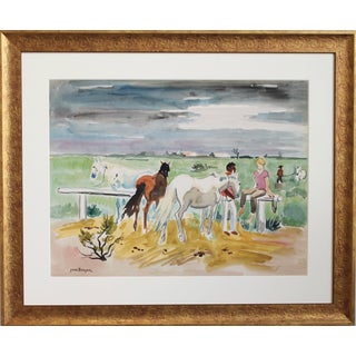 Yves Brayer, Guardians with Horses in the Camargue, 1950s, Gouache on Paper For Sale