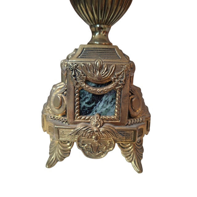 Vintage Neoclassical Style Table Lamp in Brass and Green Marble, 1950s For Sale - Image 6 of 10
