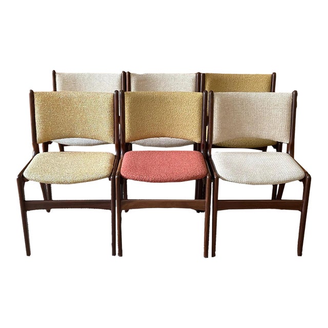 Mid 20th Century Mid Century Modern Chairs Reupholstered With Period Boucle Fabrics, Set of Six For Sale