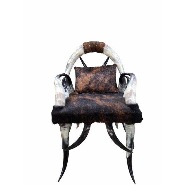 Animal Skin Antique Rustic Western Steer Horn Chair For Sale - Image 7 of 8