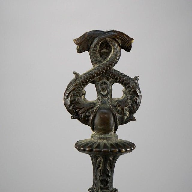 Bronze Antique French Second Empire Figural Bronze Andirons With Dolphin Finials 19thC For Sale - Image 8 of 13