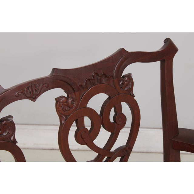 Vintage Carved Mahogany Triple Back Settee Bench For Sale In Philadelphia - Image 6 of 15