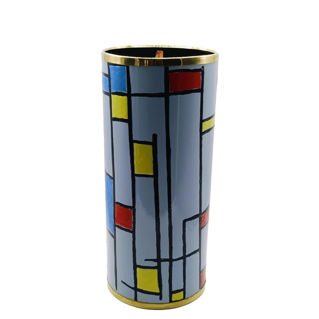 Brass and Enameled Metal Umbrella Stand by Siva Poggibonsi, Italy, 1970s For Sale - Image 6 of 11