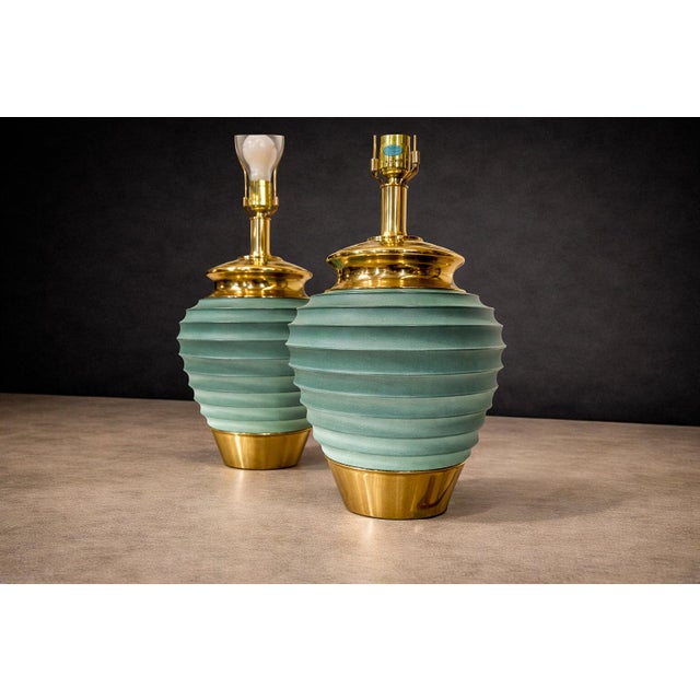 1930s 1930s Art Deco Table Lamps With Teal Finish, Unknown - a Pair For Sale - Image 5 of 9
