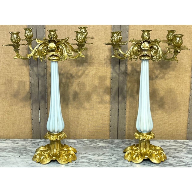 Mid 19th Century 19th Century French Ormolu & Opaline Palais Royal Candelabra - a Pair For Sale - Image 5 of 12