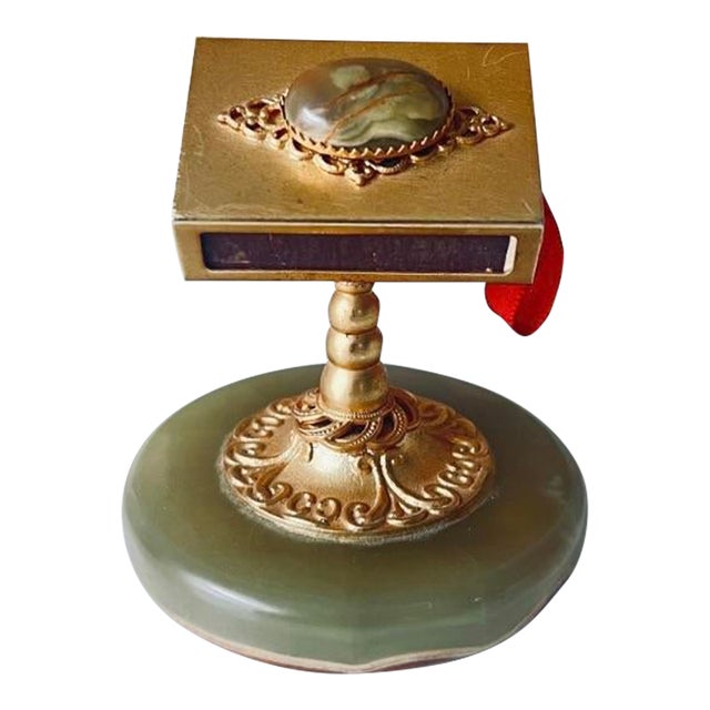 Antique Brass and Onyx Match Striker For Sale