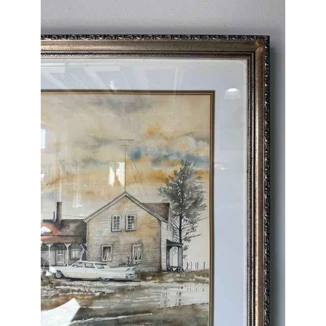 1970s Jamie McElhiney Original Farmhouse Landscape Watercolor Painting, Framed For Sale In Miami - Image 6 of 12