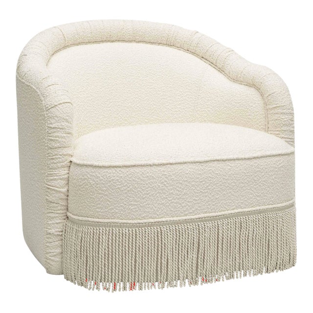 Pamela Cream Boucle Tassel Lounge Chair For Sale