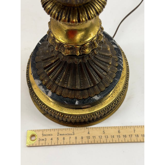 Vintage Neoclassical Cast Brass Urn Table Lamp With Black Marble Base For Sale - Image 11 of 13
