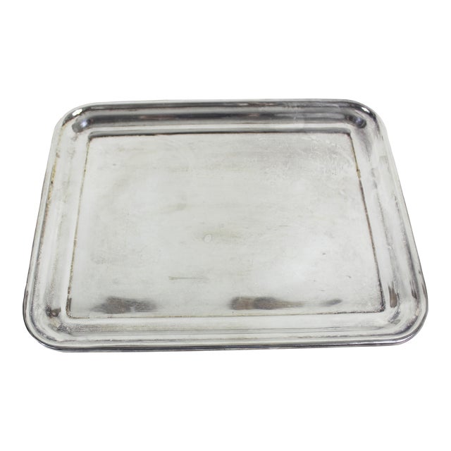 Vintage Mid Century Small Silver Plated Tray Heavy Seamless Edge Serving Drinks Dish For Sale