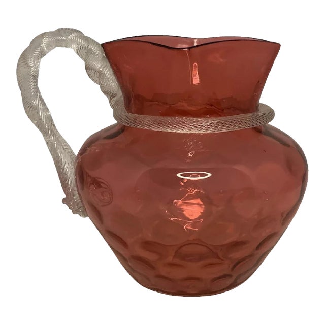 Antique Cranberry Glass Pitcher: Boston & Sandwich Spot-Optic with Rope Twist For Sale