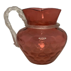 Antique Cranberry Glass Pitcher: Boston & Sandwich Spot-Optic with Rope Twist
