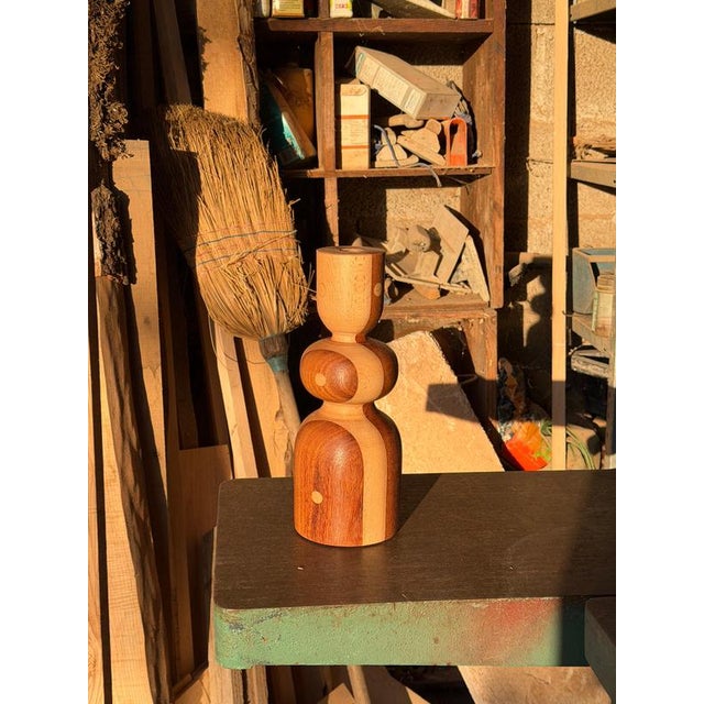 Brown Beech and Cumaru Candlestick 2 by Romain Des Bois For Sale - Image 8 of 13