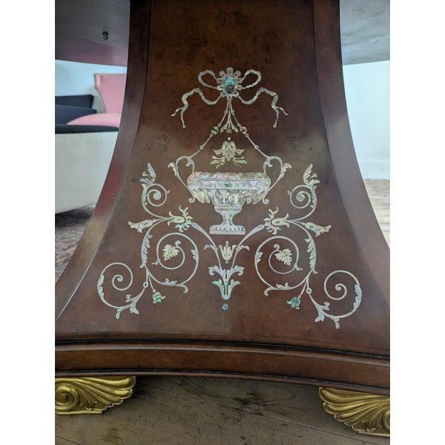 Brown Early 20th Century Donghia Italy Luxury Inlaid Abalone Pedestal Dining Table - Gold Leaf Feet For Sale - Image 8 of 8