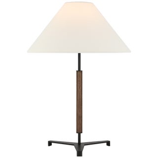 Ray Booth by Visual Comfort Signature Amaya 28" Table Lamp in Warm Iron and Dark Walnut with Linen Shade For Sale