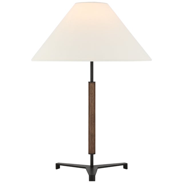 Ray Booth by Visual Comfort Signature Amaya 28" Table Lamp in Warm Iron and Dark Walnut with Linen Shade For Sale