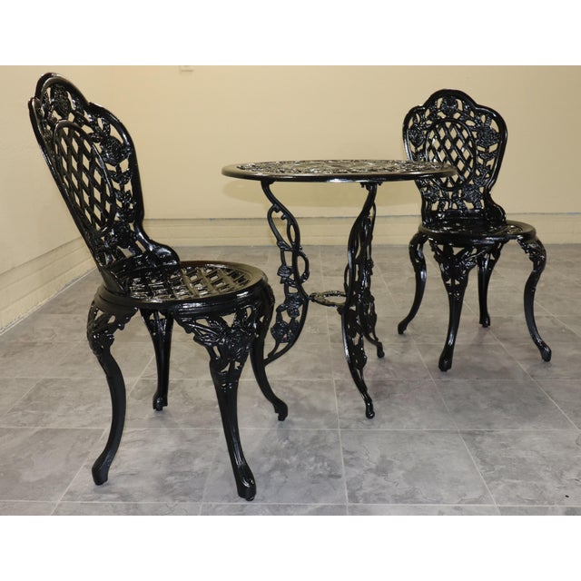 American Mid 20th Century American Cast Iron Rose Garden Bistro Set, Table and Two Chairs, 3 Pieces For Sale - Image 3 of 18