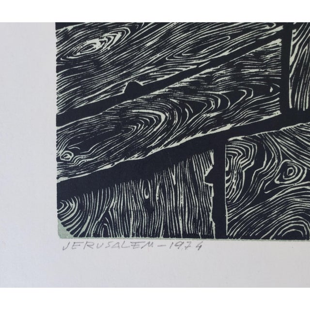 A Vintage Linocut Block Print Signed Arieh Kimhi, Jerusalem 1974, Numbered 10/135 For Sale - Image 4 of 12