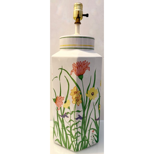 1970's Botanical Hexagonal Table Lamp Cottage Style For Sale - Image 4 of 11