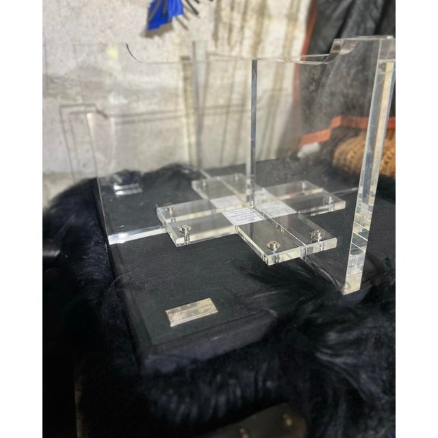 Pair of Jonathan Adler Black Mongolian Lamb Fur Lucite Benches / Ottoman’s For Sale - Image 11 of 12