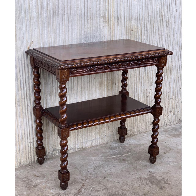 1880s Spanish Walnut Carved Side Table For Sale - Image 4 of 11