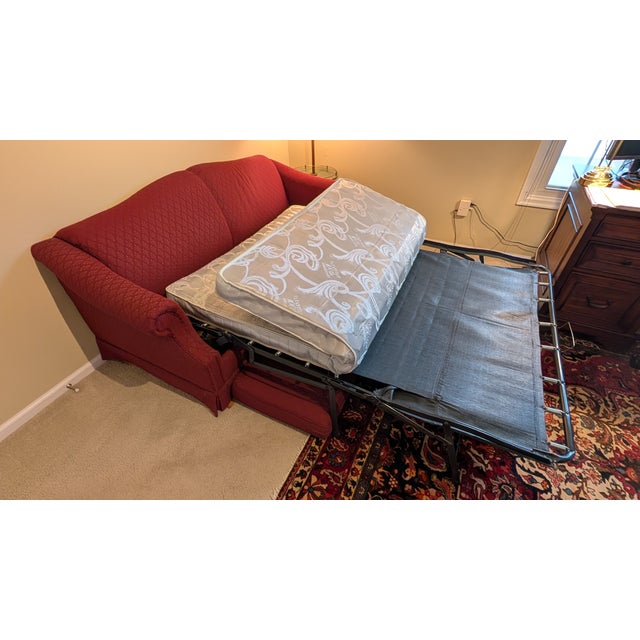 Red Traditional Pullout Sleeper Sofa Bed For Sale - Image 8 of 14