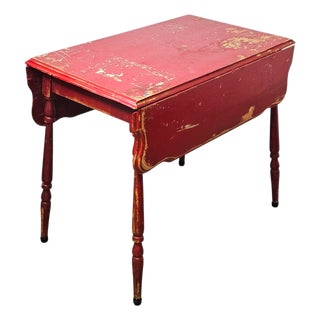 American Farmhouse Gateleg Drop Leaf Table in Aged Red Paint, C. 1890–1920 For Sale