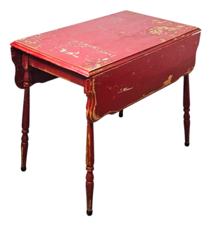 American Farmhouse Gateleg Drop Leaf Table in Aged Red Paint, C. 1890–1920
