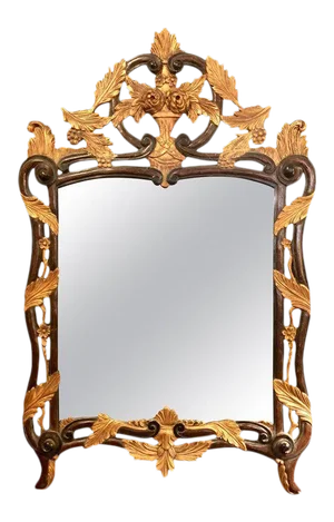 French Regency Antique Mirror of Mahogany and Gilt with Basket of Roses Design