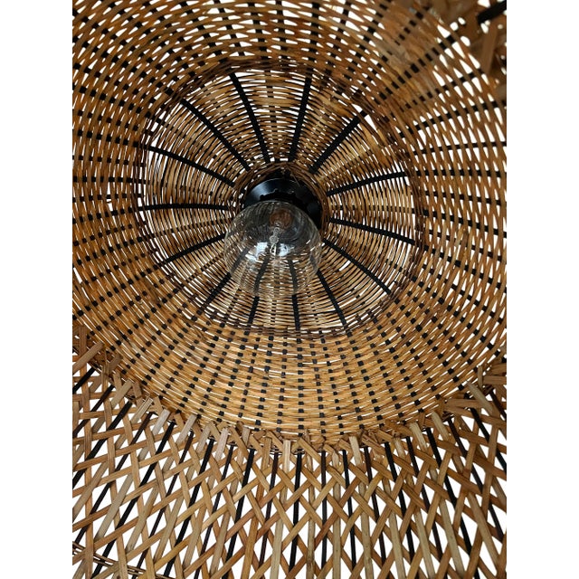 Beige Mid-Century Wicker Pendant Lamp For Sale - Image 8 of 10