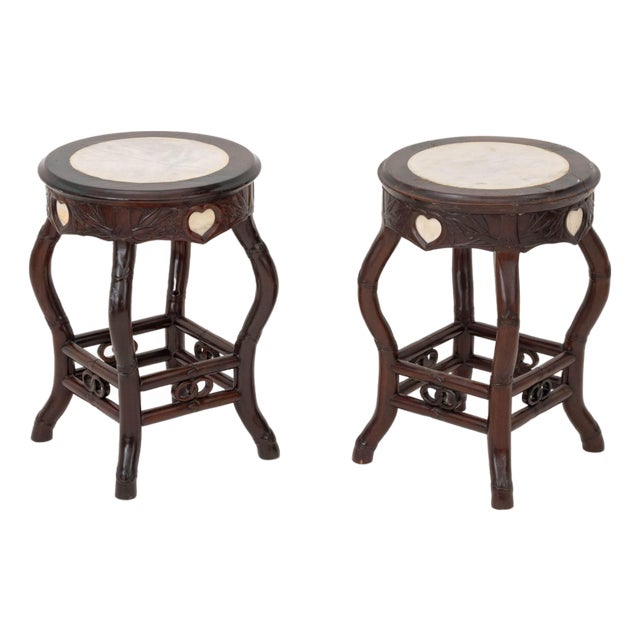 Victorian Chinoiserie Style Mahogany Ottomans, 2 For Sale
