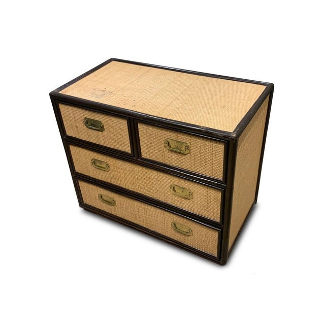 Mid-Century Chest of Drawers in Rattan and Ebonised Wood with Brass Handles, 1890s For Sale - Image 12 of 18