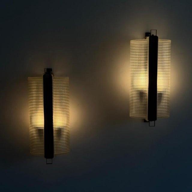 Large Brass and Pressed Glass Sconces by Jacques Adnet, France, 1960s, Set of 2 For Sale - Image 11 of 18