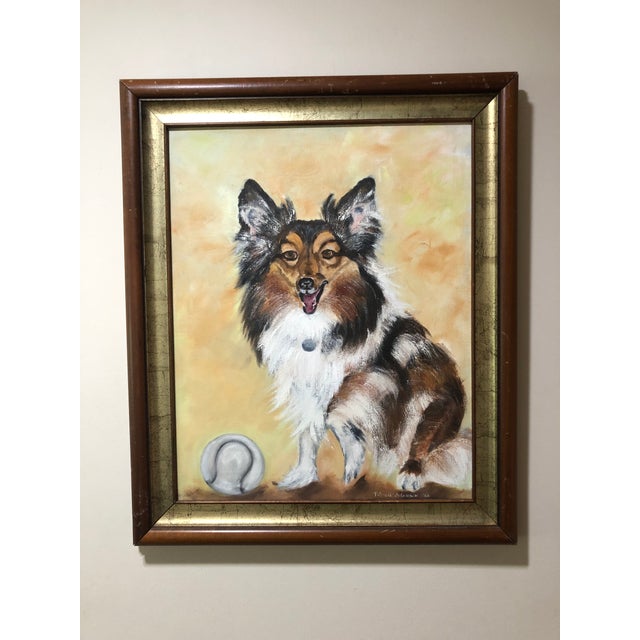 Super cute painting of dog from 1982 by Patricia Adamson. Not really sure what kind of dog, I was thinking Border Collie?...