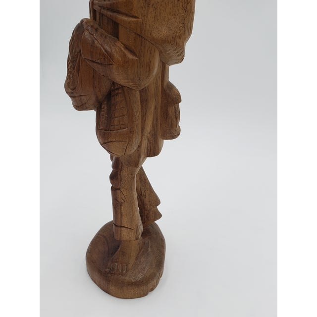 Mid-Century Hand-Carved Wooden Figurative Sculpture of a Wandering Traveler For Sale - Image 6 of 10