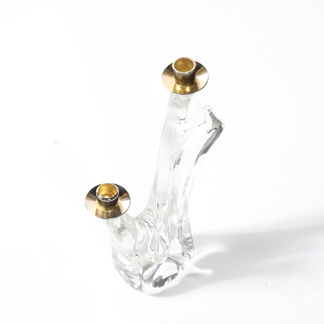 Mid-Century Amorphic Crystal & Brass Two Arm Candelabra Signed Schneider For Sale - Image 10 of 10