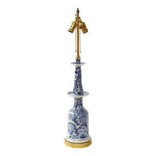 Chinese Blue and White Porcelain Candlestick Mounted as a Lamp For Sale