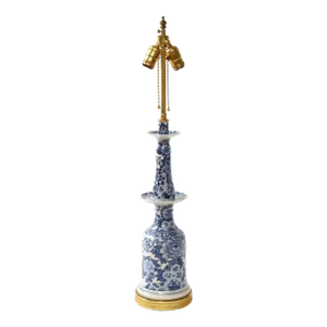 Chinese Blue and White Porcelain Candlestick Mounted as a Lamp
