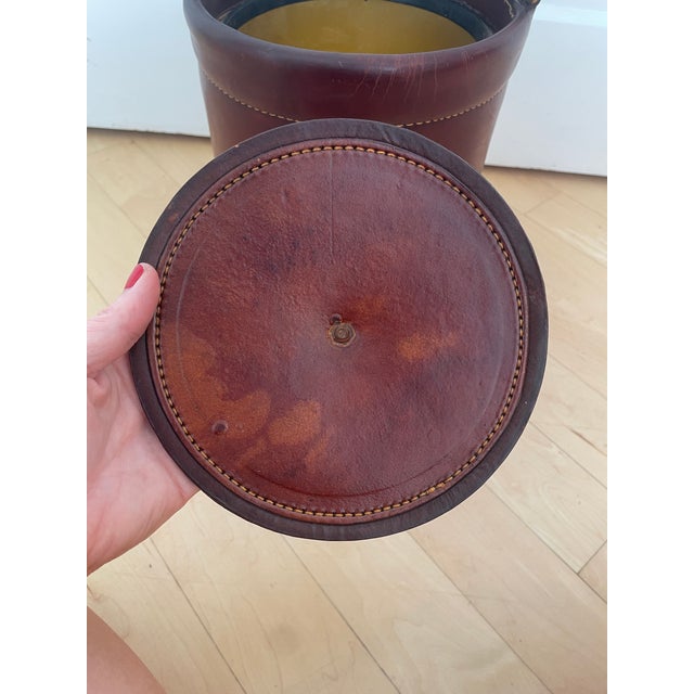 Vintage Loyal Papeete Firetruck Brown Leather Brass Eagle Handle Bar Ice Bucket For Sale - Image 12 of 12